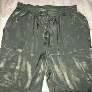 Olive green satin joggers